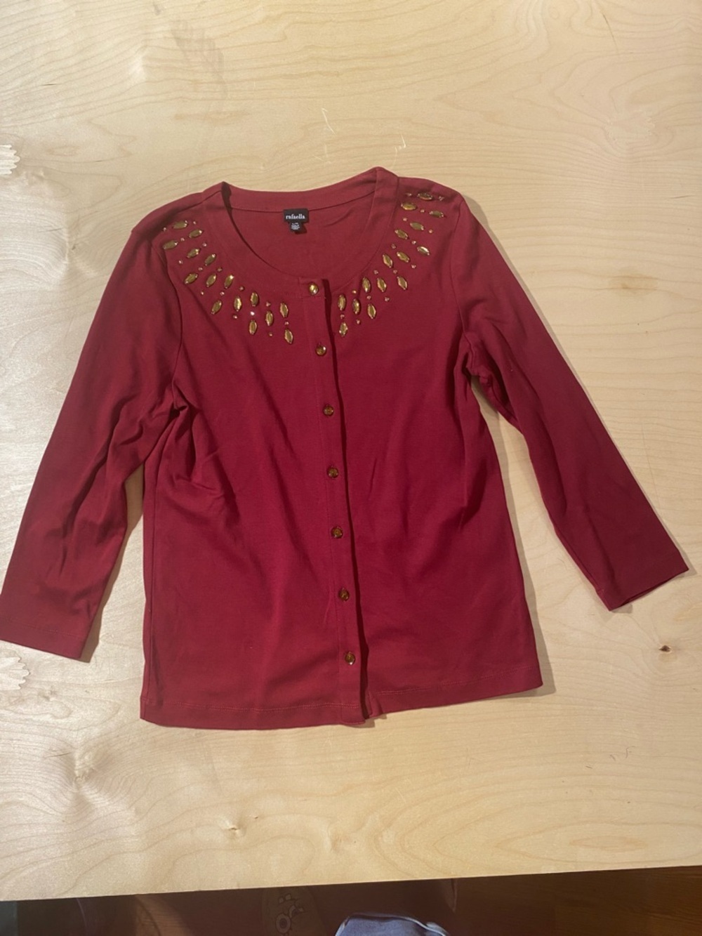 Rafaella Red Embellished Button-Front Top Large (RC) - Picture 4 of 7